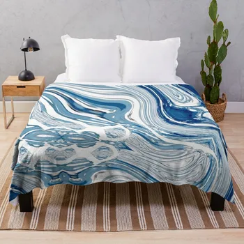 preppy шик морски плаж син мрамор вихри хвърлят одеяло дизайнери декоративни легла дрямка карирани одеяла