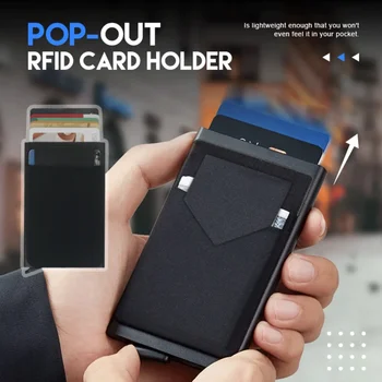 Rfid Smart Wallet Държач за карти Метален тънък тънък Мъже Дамски портфейли Изскачащ минималистичен портфейл Малък черен портфейл Метална Vallet