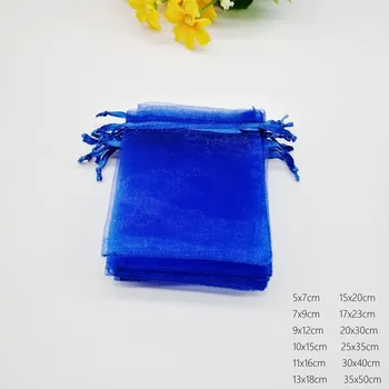 Royal Blue Organza чанта шнур торбичка чанта бижута кутия подарък за обеца / огърлица / пръстен / бижута дисплей опаковъчни чанти организатор