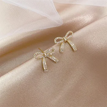 Sale Модни бижута 925 сребърна игла женски кристал от Swarovskis Прости летни обеци с лък Fit Жени за парти