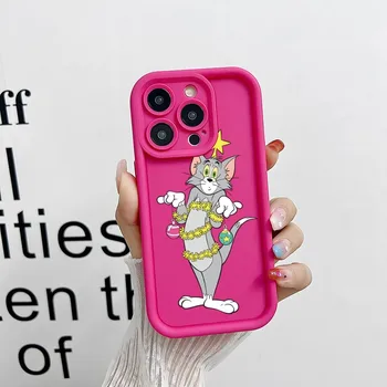Tom And J-JerryS Калъф за телефон Прост плътен цвят матов силиконов калъф за IPhone 15 14 13 12 11 Pro Max Plus обектив Пълна защита