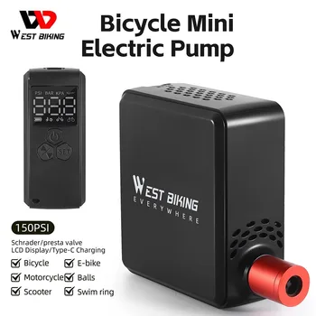 WEST BIKING Мини E-помпа за велосипед Акумулаторен въздушен инфлатор Presta Schrader клапан помпа USB зареждане Колоездене MTB аксесоари за велосипеди