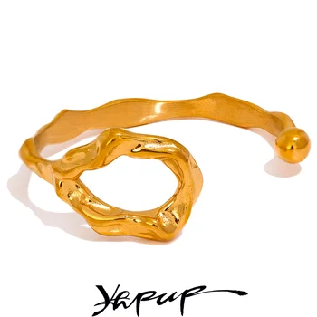 Yhpup творчество от неръждаема стомана геометрична куха маншет гривна гривна персонализиран метал изявление високо качество бижута жени