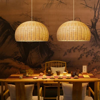 ZK50 ратан декоративен полилей ратан изкуство тъкани бамбук лампа сянка ресторант спалня китайски стил осветителни тела E27