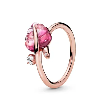 Автентичен 925 стерлинги сребро розов Мурано стъкло листа моден пръстен за жени подарък DIY бижута