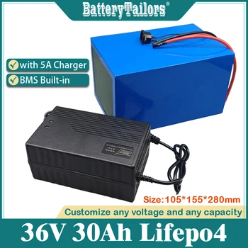 Акумулаторна 36V 30Ah литиева LiFepo4 батерия за 1500W електрически картове картинг електрически триколка скутер + 5A зарядно устройство