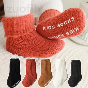 бебе зимни вълнени чорапи момче момиче твърдо меко руно сгъстяване топла кожа къси чорапи против хлъзгане етаж теле чорап бебешки дрехи детски неща