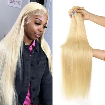 Блондинка 613 Права човешка коса снопове Remy коса разширения за жени блондинка цвят бразилски коса тъкане 1 3 4 пакет сделка