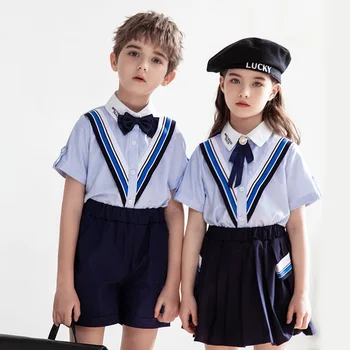  британски колеж стил лятно училище униформа детски дрехи комплект, детски дипломиране униформа за момчета и момичета, детска градина униформа