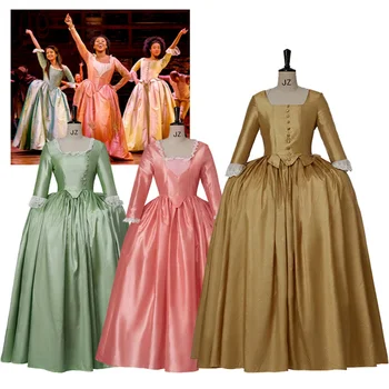 (в наличност)Мюзикъл Хамилтън Пеги Елизабет Анджелика Косплей костюм Сестрите Скайлър Жени Рокля от Гражданската война рококо бална рокля