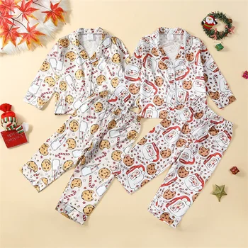 Детско детско спално облекло Дядо Коледа Момчета Момичета Бебешки дрехи Комплект Есен Зима Детски пижами Коледен комплект пижами