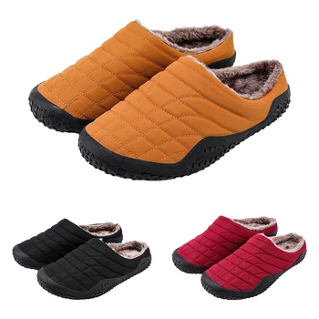 Домашни чехли Вътрешни памучни обувки Зимни топли мъжки чехли с плюшени плюс нехлъзгащи се Начало Мъжки пързалки Дълги кожени спални чехли
