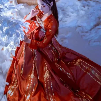 Древен китайски костюм Дамски дрехи Традиционен ханфу жени Плюс размер Tang династия танцови костюми народна фея рокля червени екипировки