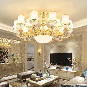 Европейски стил хол полилей вила цинк сплав кристал доведе зала ресторант дома лампа пакет