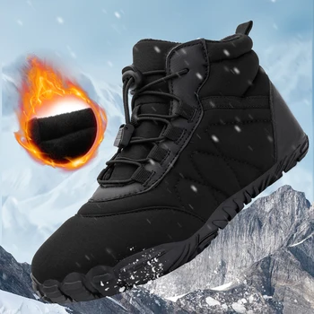 Жени Мъже Боси обувки Водоустойчиви топли облицовани зимни обувки Удобни зимни ботуши Меки ботуши за сняг за закрито на открито