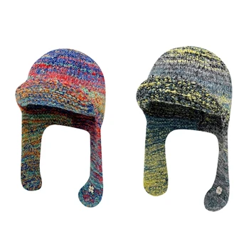 Жените плетени капачка контраст цвят ухото клапи шапка зимни шапка Beanie топло ски шапка дропшипинг