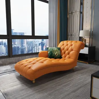 Изработен по поръчка американски имперски шезлонг малък апартамент хол спалня първи етаж кожен карамел стол луксозна кожа