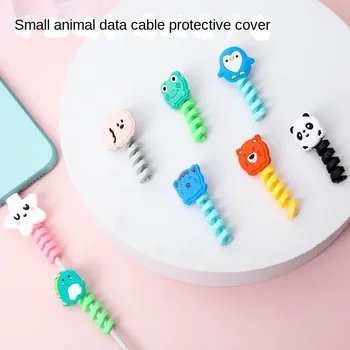 кабелен ръкав с кабелен протектор за ухапване Сладко животинско цвете TPU меки защитни данни за Xiaomi iPhone USB зарядно кабел