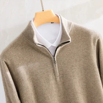 Кашмир смес пуловер половин висок цип O-образно деколте пуловер мъжки есен зима ежедневно топло основно трикотажни джъмпер Джърси Pull Homme