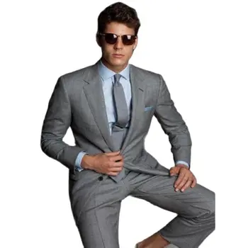 Класически сив младоженец два бутона мъжки костюм 2pieces (яке + панталони) Notch ревера Terno Masculino по поръчка Slim Fit Blazer