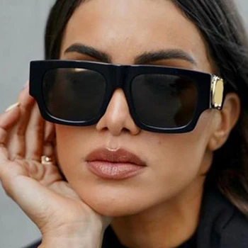 Класически черен правоъгълник Дамски слънчеви очила Известна марка дизайнер ретро нюанси голяма рамка мода реколта слънчеви очила женски Oculos