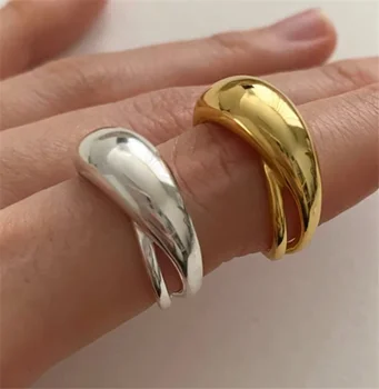 корейски стил възел пръстени за жени неръждаема стомана отворен маншет кръг геометричен пръстен готически реколта бижута подарък Bague