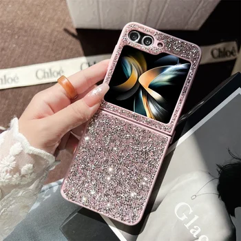 Луксозен блестящ блясък диамантен мек калъф за телефон за Samsung Galaxy Z Flip 5 5G кожата се чувства удароустойчив капак за Glaaxy Z Flip4 Flip3