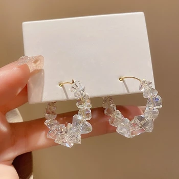 лъскав кристал обръч обеци за жени момичета корейски прозрачни геометрични обеци сватбено парти мода бижута аксесоари подарък