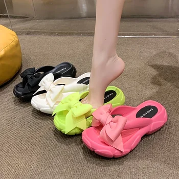 Мода Bowknot платформа флип флоп за жени 2023 Летен плаж без хлъзгане клин чехли жена дебела подметка клип пръсти слайдове сандали