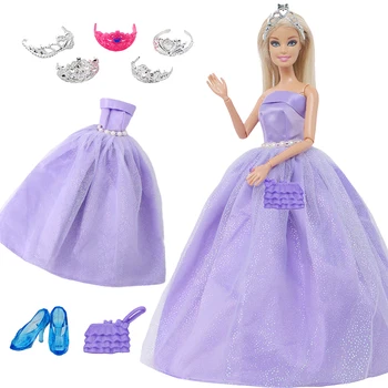 Мода лилаво кукла рокля принцеса парти носят с корона обувки аксесоари за 11.5'' момиче кукла дрехи деца играчка коледен подарък