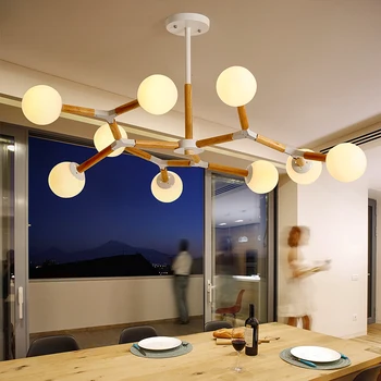 Модерен дървен клон полилей италиански дизайн висящи Sputunik лампа детска стая кухня Ислан стъклена топка полилей