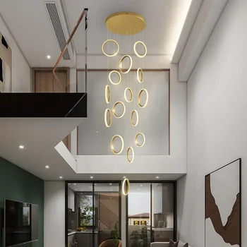 Модерен минималистичен апартамент таванско помещение дуплекс сграда висулка лампа вила хол дълъг висулка лампа въртящо се стълбище висулка лампа