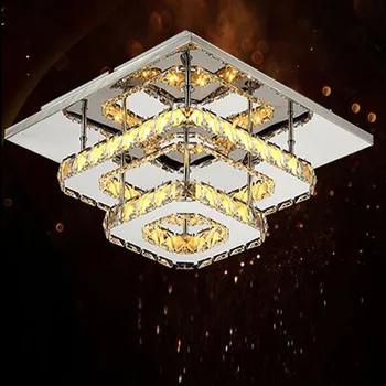 Модерна кристална LED плафониера Скандинавски квадратни светлини за хол Висящи осветителни тела Декор Кухненски полилей