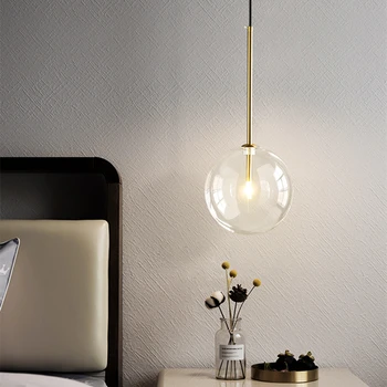 Модерни Led висулка лампа стъклена топка спалня висящи скандинавски живот вътрешен декор осветление кухня бар кръг злато окачване светлини