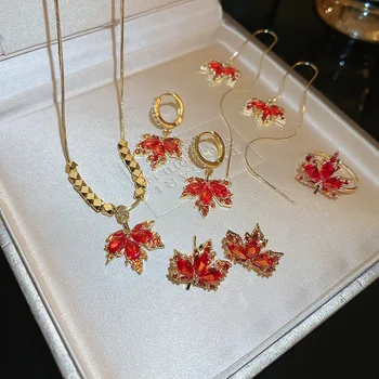 Модерни обеци с форма на кленови листа за жени Кристална перла Луксозни бижута Секси подарък за творческа годишнина 2023