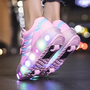 момчета и момичета Ролкови кънки Колела за теглене Обувки Светеща светлина LED детска мода Светлинен спорт Ежедневни маратонки за кънки