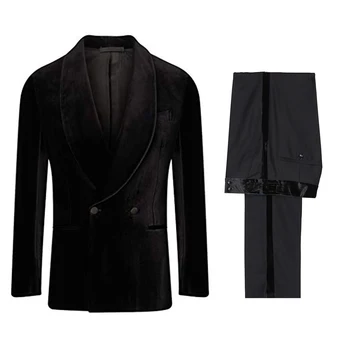 Мъжки костюм от две части кадифено сако с черни панталони шал ревера смокинги сватба абитуриентски бал вечеря банкет