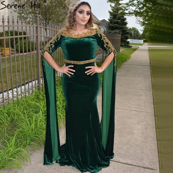 Мюсюлмански зелени ръкави за нос Вечерни рокли Рокли 2023 Мъниста елегантен русалка велур за жени парти BLA71452 Serene Hill