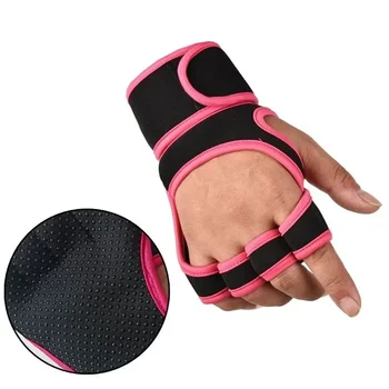 Нов 1 чифт тренировъчни ръкавици за вдигане на тежести Жени Мъже Фитнес Спорт Бодибилдинг Гимнастика Ръкохватки Гимнастически салон Ръкавици за протектор на дланта