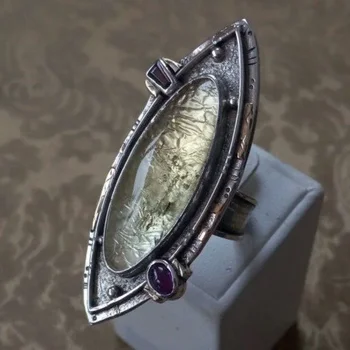 НОВ етнически стил естествен камък пръстени за жени реколта изявление сребърен цвят пръст пръстен антични метални бижута парти подаръци