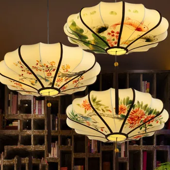 Нов китайски ресторант ресторант гореща тенджера ресторант чайна стая лампи античен плат ръчно рисувани клетка лампа LX110712