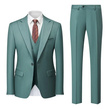 Нов мъжки бизнес костюм от 3 части Мъжки костюм Сватбена рокля за младоженеца Мъжки комплект (Blazer + Vest + Pants)