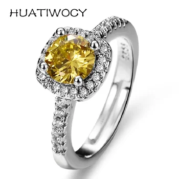 Нов сребърен дамски пръстен бижута с лимон циркон жълт камък пръстен