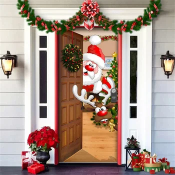 Нова коледна завеса за врата Дядо Коледа висяща кърпа слънчев термин атмосфера декоративна врата гоблен