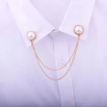Нова перла кристал мъже жени бижута щифтове брошки риза блуза пискюл ревера щифтове яка игла метална верига брошки аксесоар