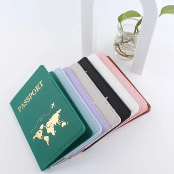 Нова проста модна паспортна корица Карта на света Тънък тънък притежател на паспорт за пътуване Подарък за портфейл PU кожена карта калъф Унисекс