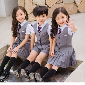 Нови деца училищна униформа Топ плисирана пола жилетка клас униформи корейски стил изпълнение костюм момчета момичета етап износване