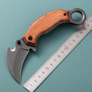 Открит тактически нож за оцеляване Многофункционален нож с висока твърдост Преносима дървена дръжка Сгъваем нож Нож за самозащита