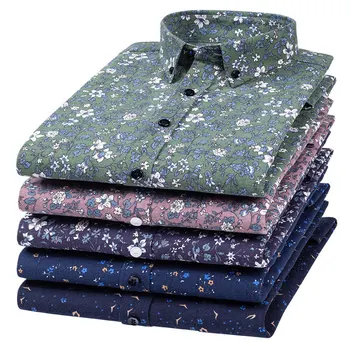 Плюс размер 7XL Мъжки Оксфорд ежедневни ризи чист памук дълъг ръкав луксозен нов моден бутон надолу отпечатани флорални социална риза