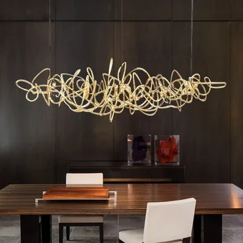 Постмодерна светлина луксозен LED ресторант полилей декорация Nordic рецепция лампи прости желязо изкуство бар дърво полилей